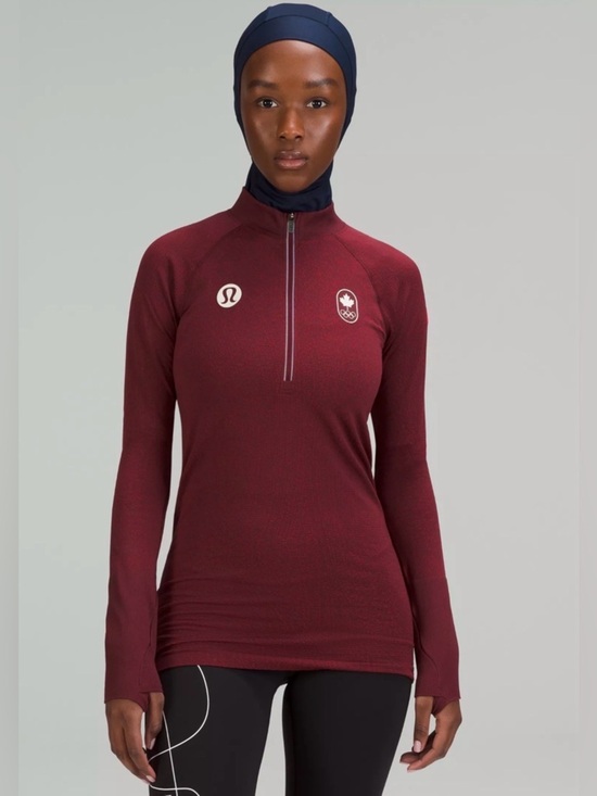 lululemon athletica Tops - Lululemon Team Canada Swiftly Tech Half Zip 2.0 in Storm Surge Red Merlot